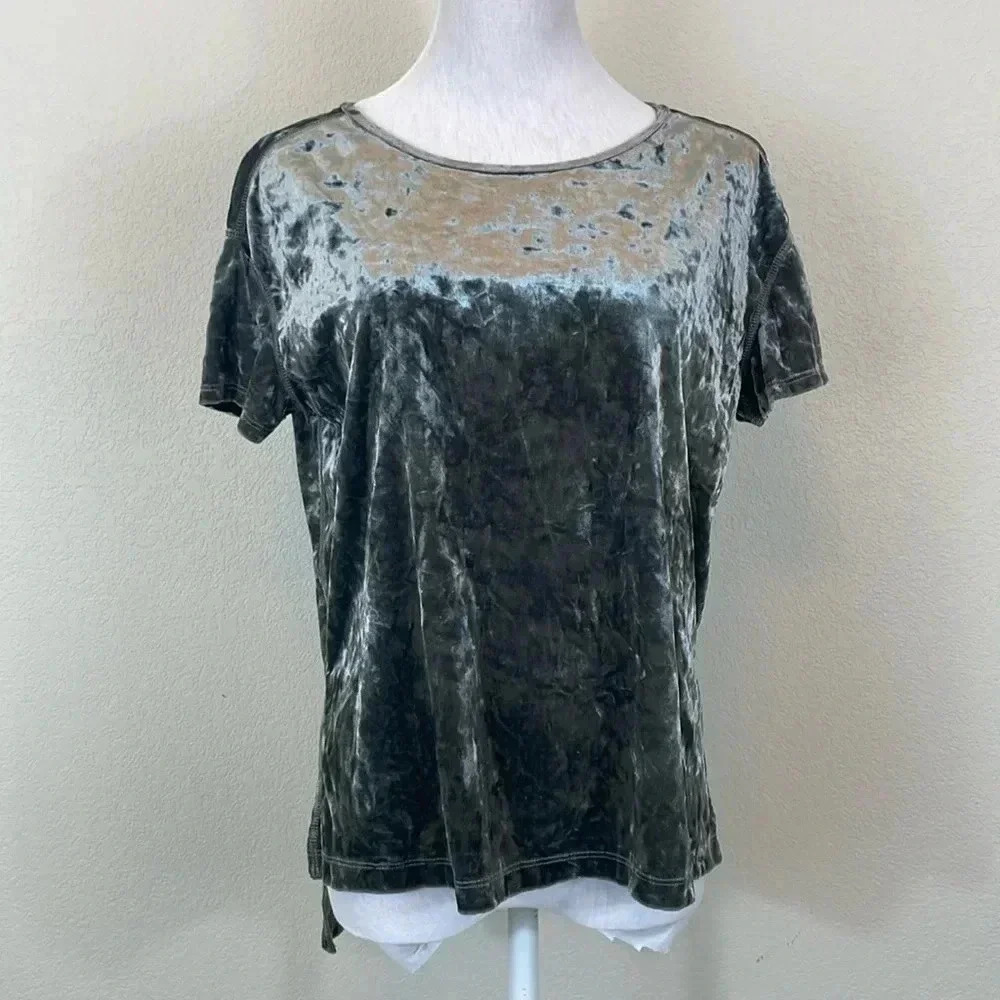 Rebecca Minkoff grey velvet short sleeve high low tee size small
